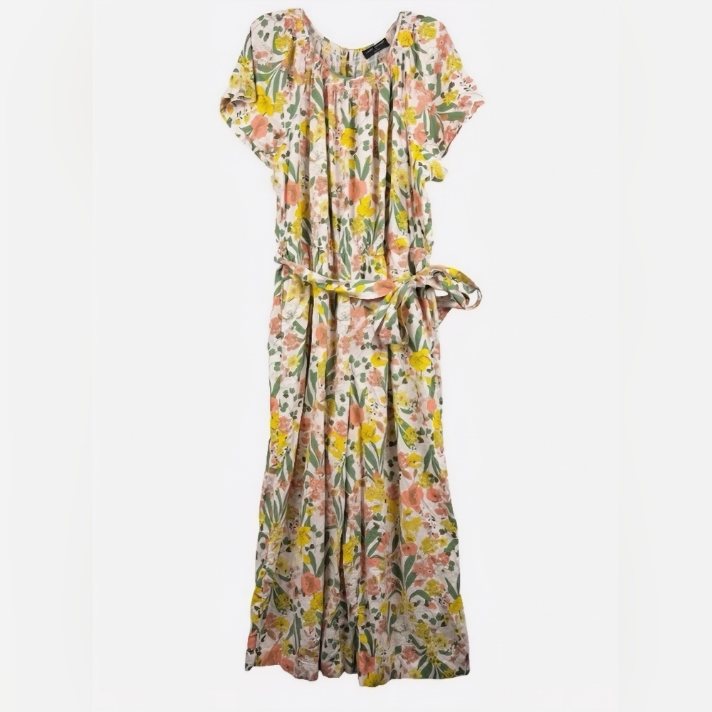 Lane Bryant Flutter-Sleeve Smocked-Neck Wide Leg Jumpsuit In Pastel Floral